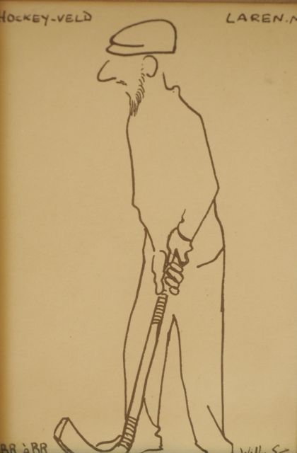 Willy Sluiter | The artist Brender à Brandis on the hockey field, Laren, ink on paper, 14.0 x 9.0 cm, signed l.r.