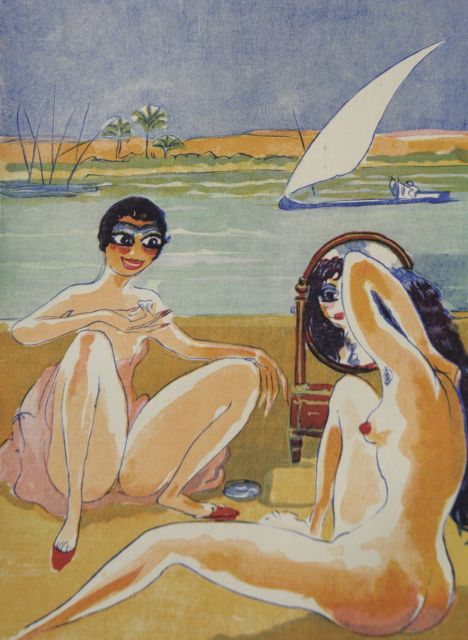 Kees van Dongen | La terrasse sur le Nil (illustration from 'Le livre de mille nuits et une nuit', 1955), wooden engraving, 17.5 x 12.7 cm, executed in 1955