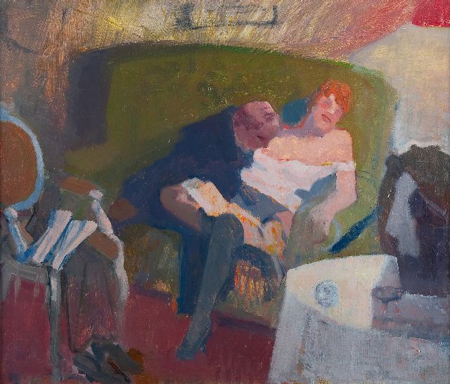 Arjen Galema | A couple on a sofa, oil on canvas, 53.5 x 63.3 cm