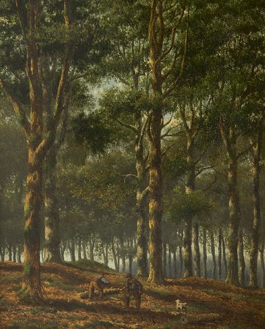 Samuel Henri Mendes da Costa | Rangers in the forest, oil on panel, 34.6 x 28.3 cm, signed l.l.