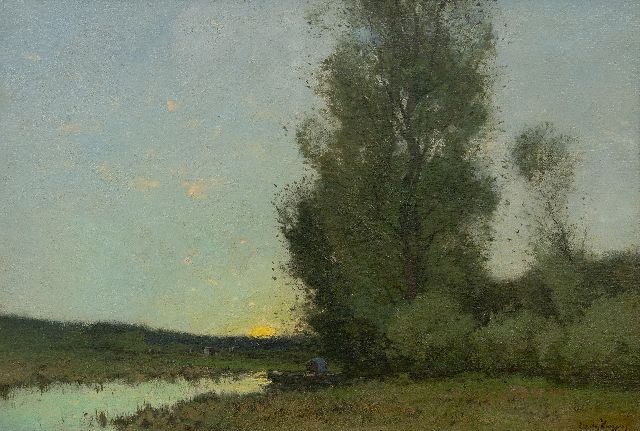 Cornelis Kuijpers | A farmer in a rowing boat at sunrise, oil on canvas, 42.0 x 61.5 cm, signed l.r.