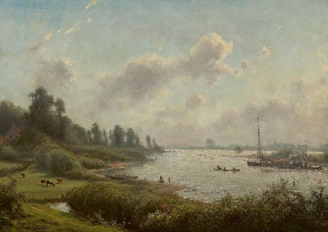 Deventer J.F. van | A view of the IJssel, oil on panel 33.4 x 47.3 cm, signed l.l.