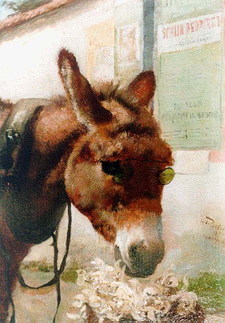 Pooter J. de | A donkey, oil on panel 20.0 x 15.0 cm, signed l.r. and dated 1882