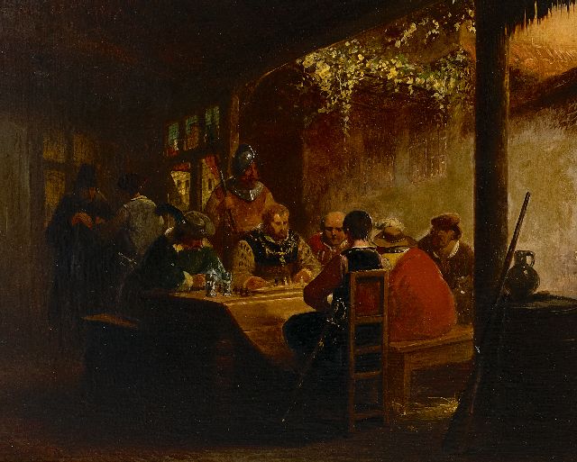 Henri Leys | The chess game (Charles V), oil on panel, 27.7 x 34.1 cm, signed l.l. with monogram and dated 1839