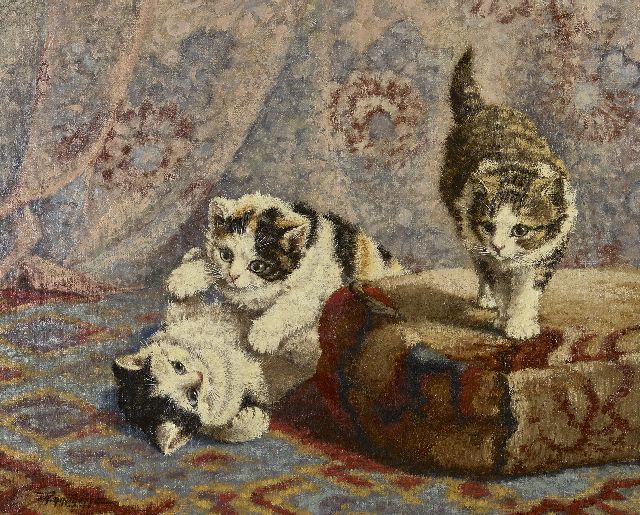 Cornelis Raaphorst | Three kittens playing, oil on canvas, 40.4 x 50.7 cm, signed l.l.