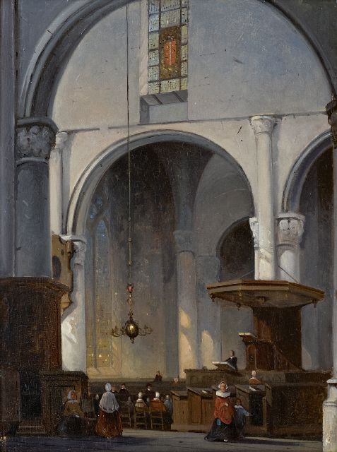 Jan Hendrik van de Laar | Church interior, oil on panel, 36.9 x 27.9 cm