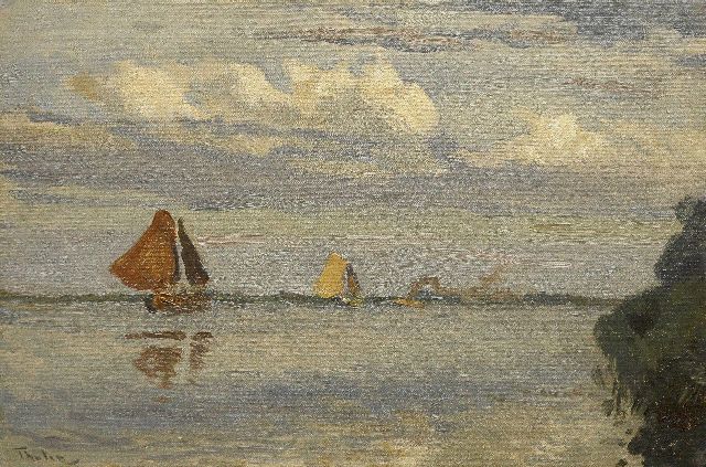 Tholen W.B.  | Ships sailing, oil on canvas laid down on panel 20.0 x 30.0 cm, signed l.l. and painted ca. 1908