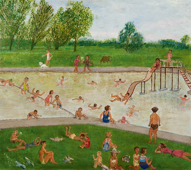 Swijser-'t Hart C.C.M.  | Swimming pool, oil on board 48.8 x 54.4 cm, signed l.l. and dated 1964