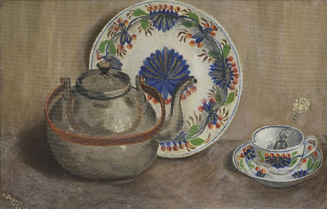 Christina Swijser-’t Hart | A still life with a kettle, oil on canvas laid down on panel, 32.5 x 49.1 cm, signed l.l. and dated 1952