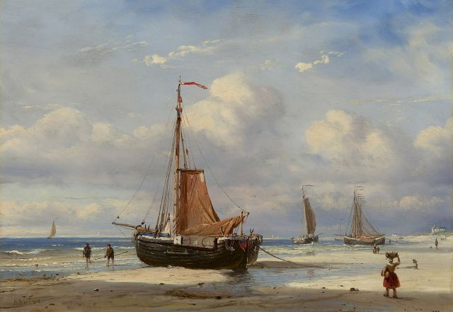 Petrus Paulus Schiedges | Fishing boats on the beach of Scheveningen, oil on panel, 24.0 x 35.2 cm, signed l.l.