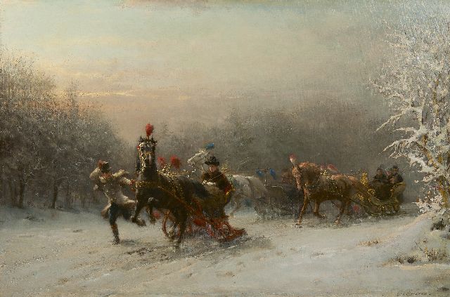 Eerelman O.  | The sleigh-ride, oil on canvas 60.3 x 90.1 cm, signed l.r.