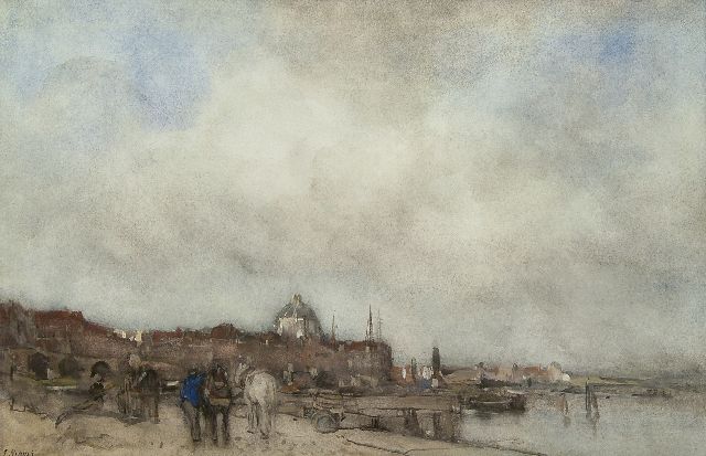 Jacob Maris | A view of a town with a domed church, watercolour on paper, 34.5 x 53.5 cm, signed l.l.