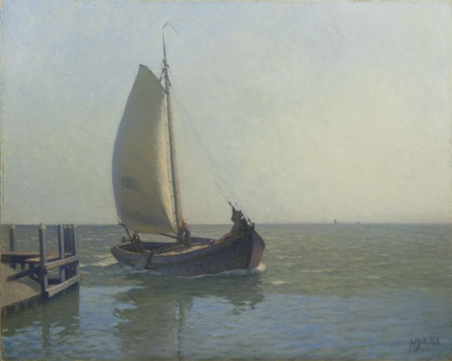 A.P. Schotel | A fishing boat in front of the harbour of Volendam, oil on canvas, 80.4 x 100.3 cm, signed l.r.