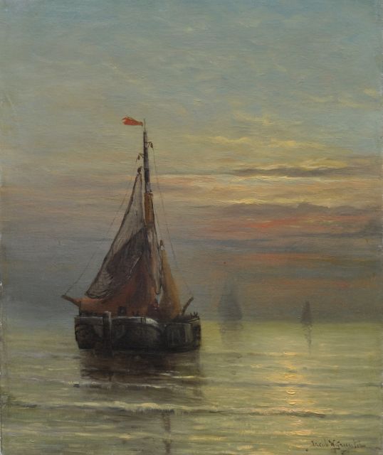 Jacob Willem Gruijter | Fishing boats along the coast, oil on canvas, 50.0 x 40.0 cm, signed l.r.