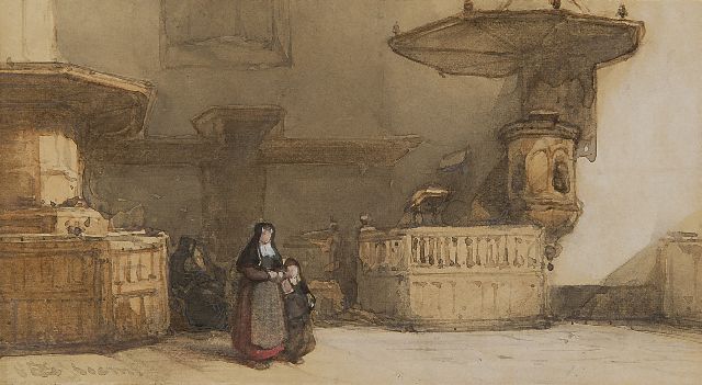 Johannes Bosboom | A dutch church interior, watercolour on paper, 7.4 x 13.3 cm, signed l.l.