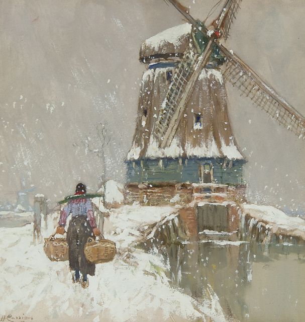 Henri Cassiers | Windmill in Volendam, watercolour and gouache on paper, 23.5 x 22.5 cm, signed l.l. and executed ca. 1917