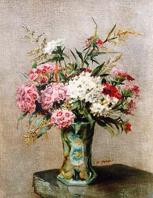 Hense S.  | A flower still life, oil on canvas laid down on panel 40.7 x 32.0 cm, signed u.r.