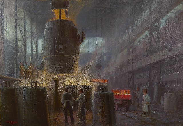 Alexander Kircher | Near the blast furnace, oil on canvas, 80.3 x 115.0 cm, signed l.l. and dated 1921