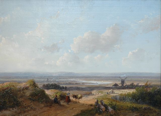 Andreas Schelfhout | A panoramic river landscape, oil on panel, 21.6 x 29.2 cm, signed l.l. and dated '59