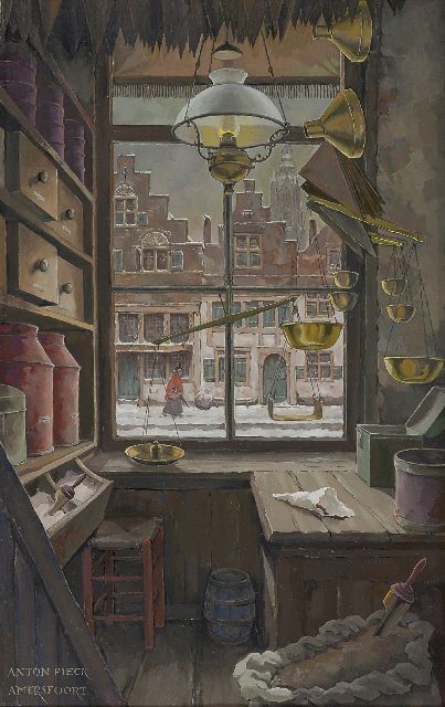 Anton Pieck | Grocery store on 't Havik, Amersfoort, oil on canvas, 47.0 x 31.0 cm, signed l.l. and painted ca. 1986