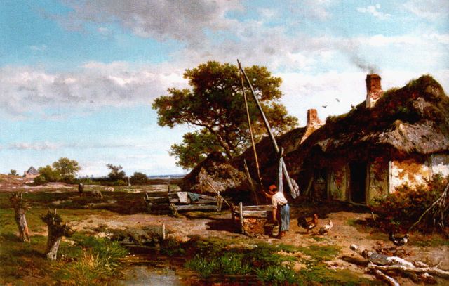 Roelofs W.  | A yard with a well, oil on canvas laid down on panel 42.5 x 66.0 cm, signed l.l. and dated 1855