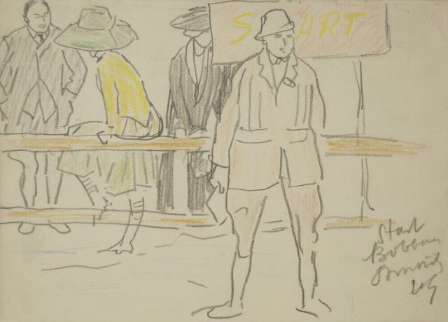Willy Sluiter | Start Bobtrack St. Moritz, pencil and coloured pencil on paper, 12.4 x 17.5 cm, signed l.r. with initials