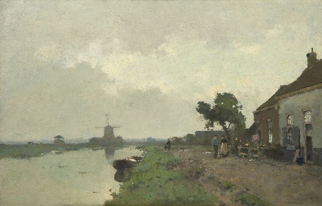 Cornelis Vreedenburgh | Early morning along the canal, oil on canvas, 58.8 x 90.0 cm, signed l.r.