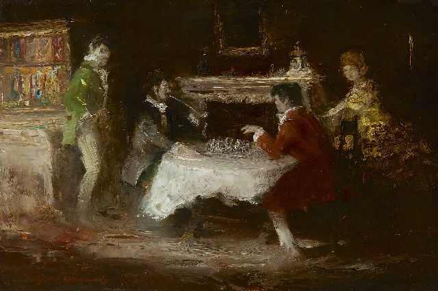 Rolf Dieter Meyer-Wiegand | The chess game, oil on panel, 20.2 x 30.2 cm, signed l.l.
