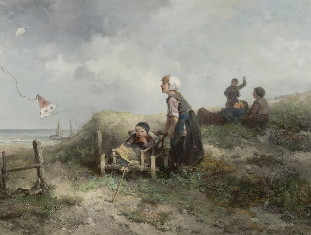 Mari ten Kate | Kiting in the dunes, oil on canvas, 60.2 x 79.7 cm, signed l.r.