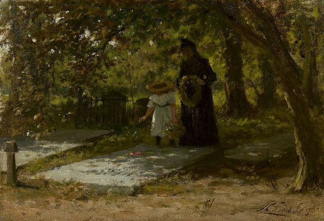 Philip Sadée | Visit to the graveyard, oil on canvas laid down on panel, 34.7 x 50.0 cm, signed l.r. and dated 6 Sept. 1901