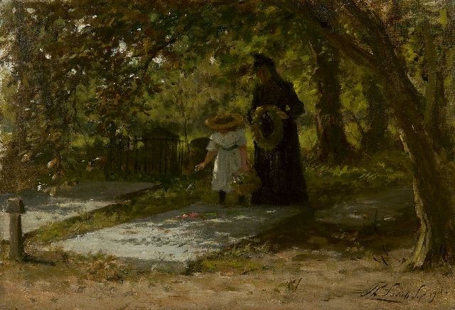 Sadée P.L.J.F.  | Visit to the graveyard, oil on canvas laid down on panel 34.7 x 50.0 cm, signed l.r. and dated 6 Sept. 1901