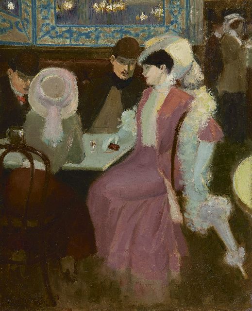 Leymarie A.L.  | Brasserie with elegant figures, oil on canvas 41.0 x 33.0 cm, signed l.l. and dated '08