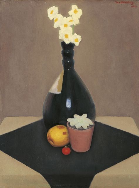Jan Wittenberg | A still life of daffodils in a bottle (designed by Jac. Jongert), oil on panel, 38.2 x 29.9 cm, signed u.r. and dated 1925