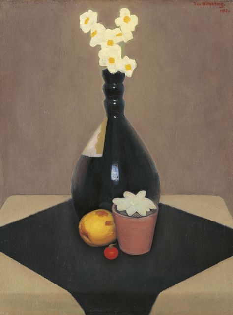 Wittenberg J.H.W.  | A still life of daffodils in a bottle (designed by Jac. Jongert), oil on panel 38.2 x 29.9 cm, signed u.r. and dated 1925