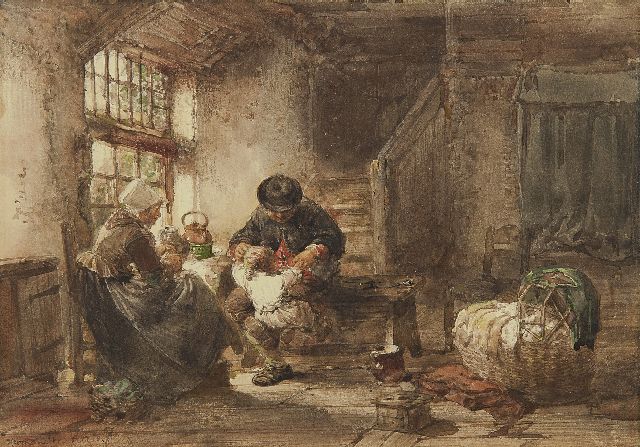 Herman ten Kate | The happy family at Marken, watercolour on paper, 20.2 x 28.9 cm, signed l.l.