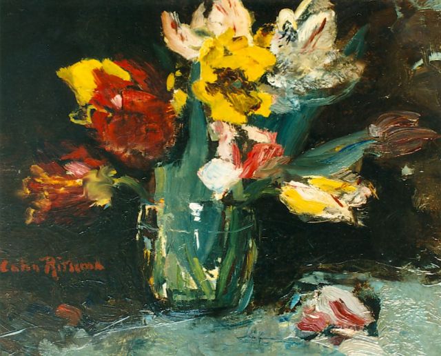 Coba Ritsema | Tulips in a glass vase, oil on canvas, 30.0 x 35.5 cm, signed l.l.
