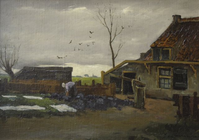 Roelandse J.C.  | Bleaching the laundry by a farm, oil on canvas laid down on board 26.7 x 37.1 cm, signed l.r.