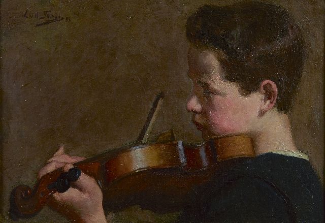 Tonge L.L. van der | The young violin player, oil on canvas 22.3 x 31.4 cm, signed u.l. and dated '98