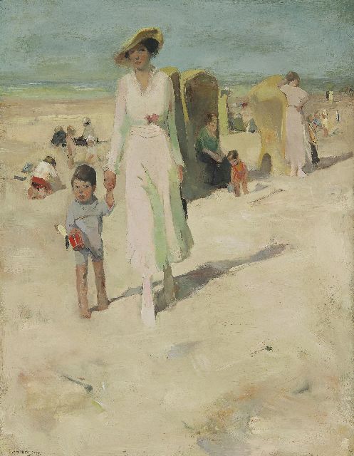 Meegeren H.A. van | A mother and child on the beach, oil on canvas 73.4 x 57.3 cm, signed l.l.