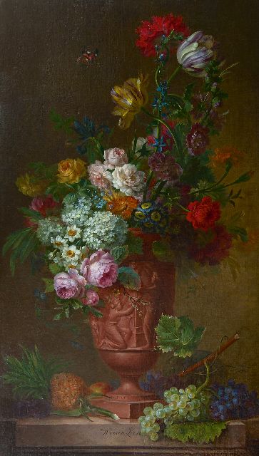 Leen W. van | A still life with flowers and fruit, oil on canvas 130.5 x 75.2 cm, signed l.c.