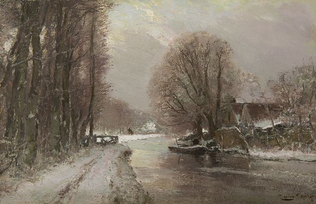 Louis Apol | River landscape in the winter, oil on panel, 27.7 x 42.1 cm, signed l.r.