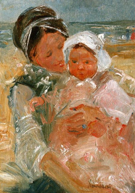 Simon Maris | A mother with baby in the dunes, oil on panel, 32.0 x 23.0 cm, signed l.r.