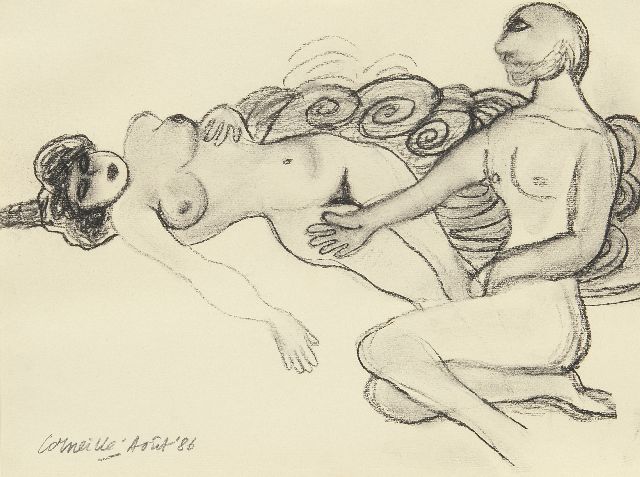 Corneille ('Corneille' Guillaume Beverloo)   | Man and woman, charcoal on paper 23.7 x 31.8 cm, signed l.l. and dated 'Août' '86