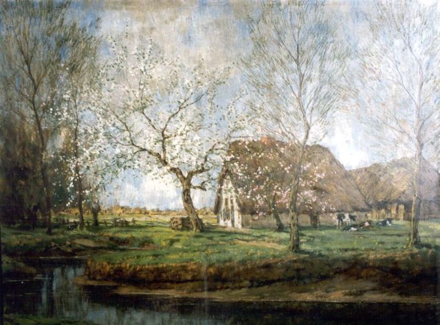 Gorter A.M.  | Blossoming orchard by a farm, oil on canvas 62.0 x 79.0 cm, signed l.r.