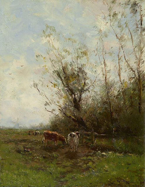 Maris W.  | Landscape with cows, oil on panel 26.4 x 20.6 cm, signed l.r.