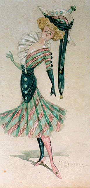 Kaemmerer F.H.  | Fashion victim, watercolour on paper 25.0 x 12.5 cm, signed l.r.