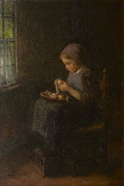 Jozef Israëls | Peeling potatoes, oil on canvas, 61.3 x 41.5 cm, signed l.l.