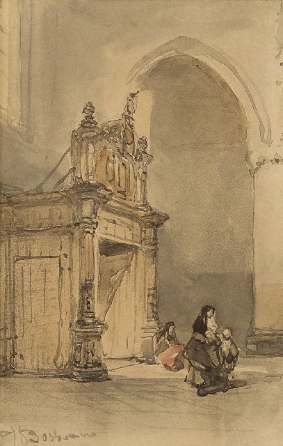 Johannes Bosboom | A Dutch church interior, watercolour on paper, 13.0 x 8.3 cm, signed l.l.