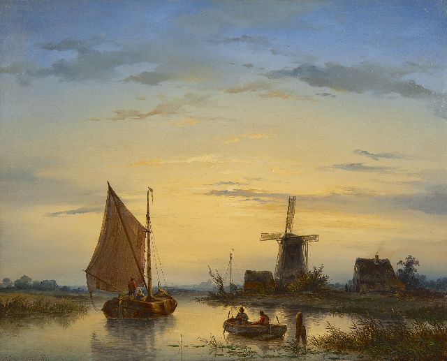 Johannes Hilverdink | A river landscape at dusk, oil on canvas, 39.0 x 48.5 cm, signed l.l. and dated 1846