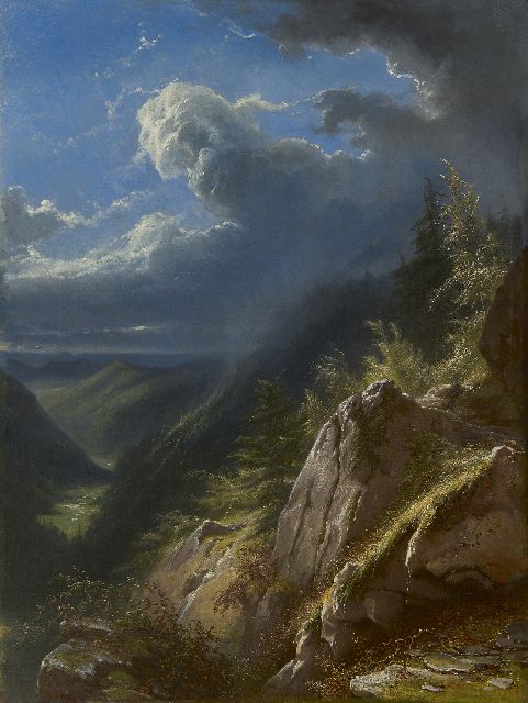 Lamme A.J.  | Upcoming storm in a mountain landscape, oil on canvas 85.5 x 64.7 cm, signed l.l. and dated 1873